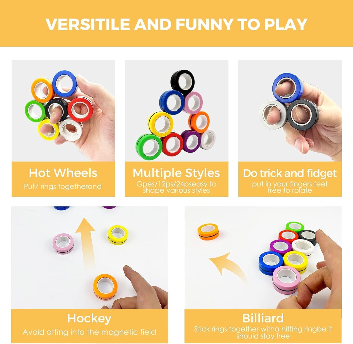 Bulk Cheap Magnetic Rings Fidget Toys, Wholesale Fidget Spinner Rings for Relief - All Colors