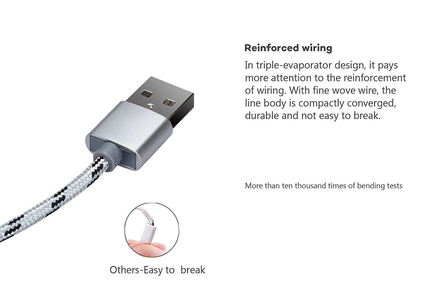 Bulk 3 in 1 Braided Multiple USB Fast Charger Cord 3ft(1m) with Lighting, Micro USB, Type C