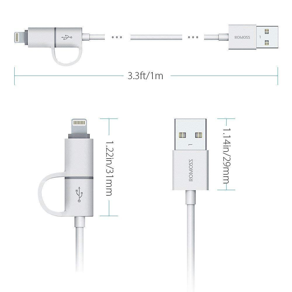 Bulk Quality 2-in-1 iPhone and Android Charging Cable, Durable USB Data Sync and Charging Cable
