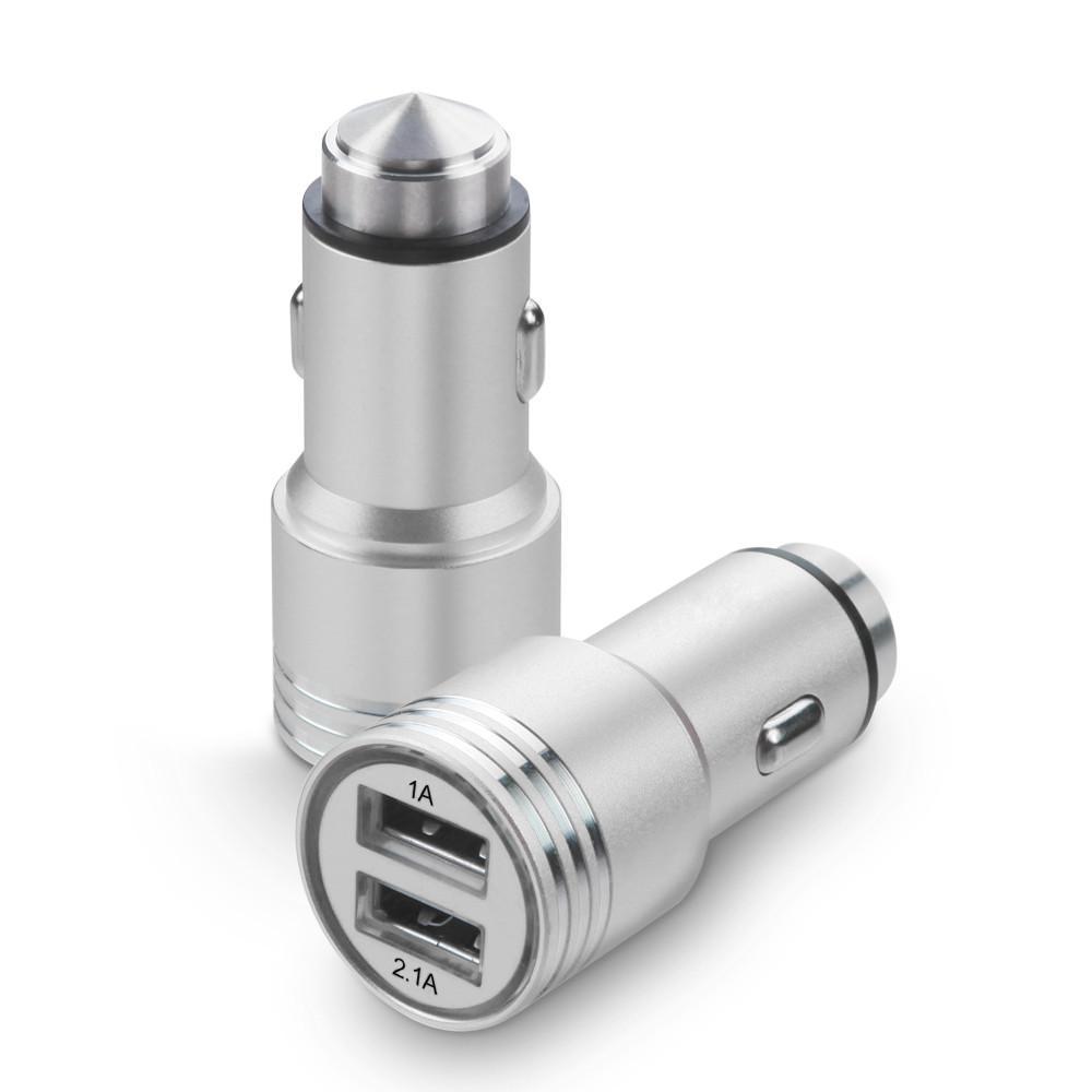 Bulk Dual USB Metal Alloy Car Charger Adapter with Emergency Safety Hammer Function - All Models