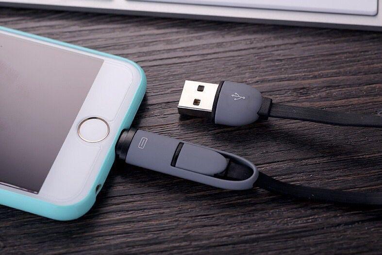 Custom Logo 2 In 1 Micro Usb Cable Android, Apple Mobile Phone Charger