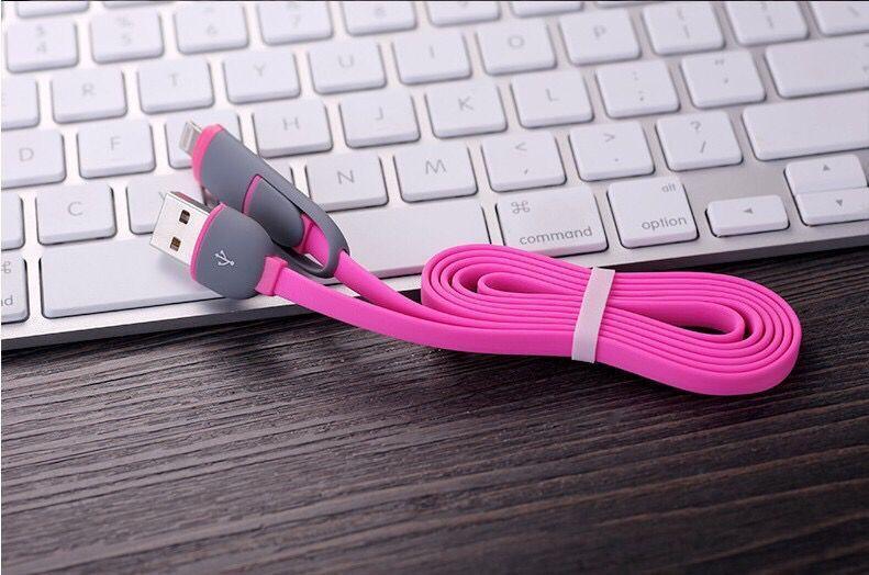 Custom Logo 2 In 1 Micro Usb Cable Android, Apple Mobile Phone Charger