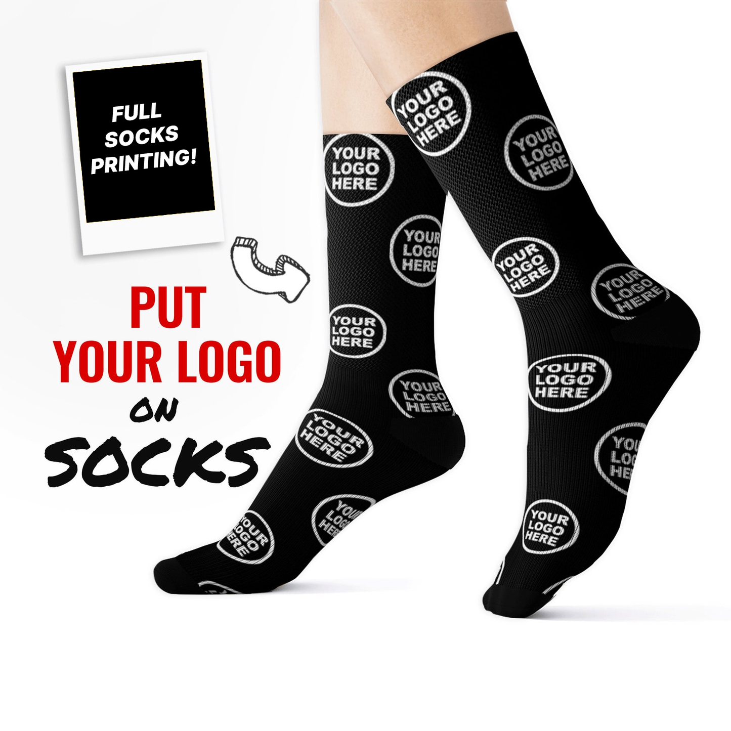 Custom Logo Crew Socks Promotional Black Or White Socks, One Size Fits All Crew Socks