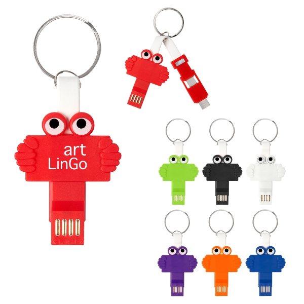 Promotional Custom Logo Clipster Buddy 3- In -1 Charging Cable Key Ring