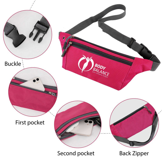 Custom Logo 3-Zipper Fanny Pack, Promotional Waist Bags, Adjustable Buckled Fanny Packs