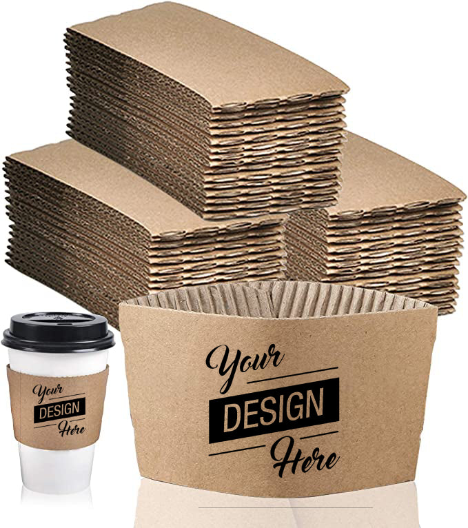 Custom Coffee Sleeves, Logo Design Printed Food Grade Corrugated Paper Recyclable