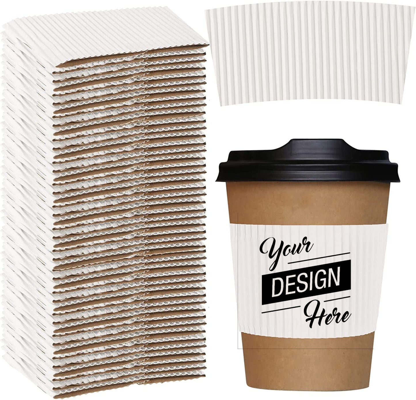 Custom Coffee Sleeves, Logo Design Printed Food Grade Corrugated Paper Recyclable