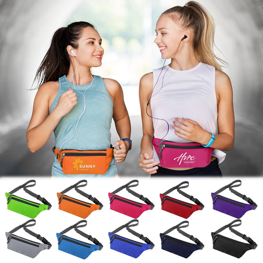 Custom Logo 3-Zipper Fanny Pack, Promotional Waist Bags, Adjustable Buckled Fanny Packs