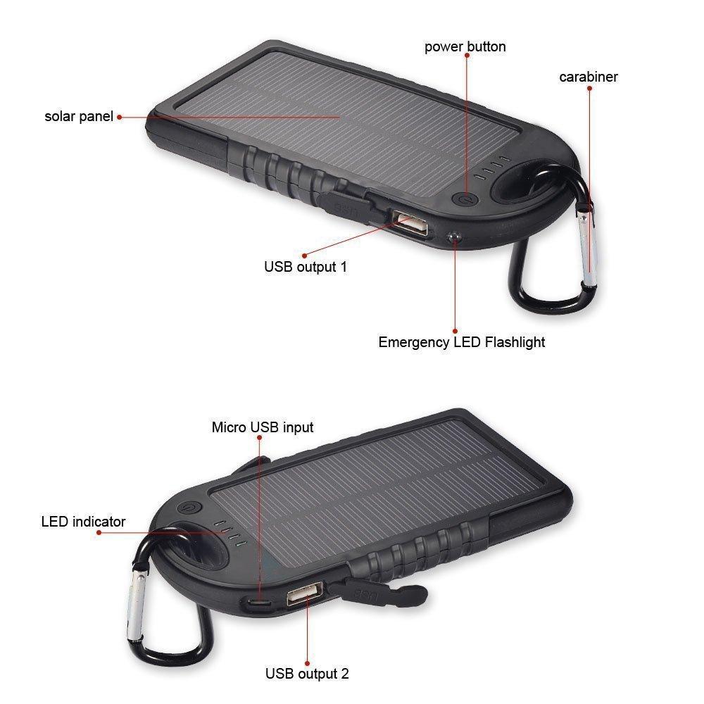 Promotional Custom Logo Water Resistant Solar Power Bank Dual USB Ports 5000mAh