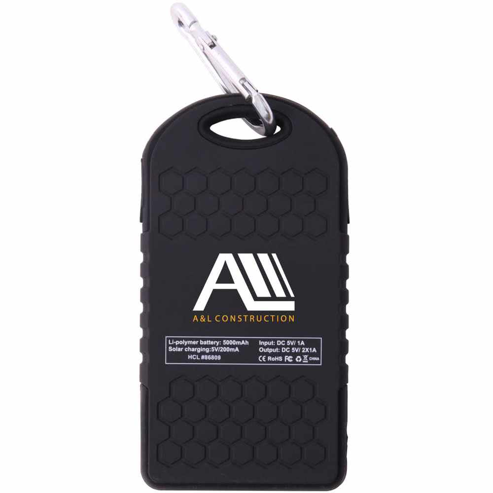 Promotional Custom Logo Water Resistant Solar Power Bank Dual USB Ports 5000mAh