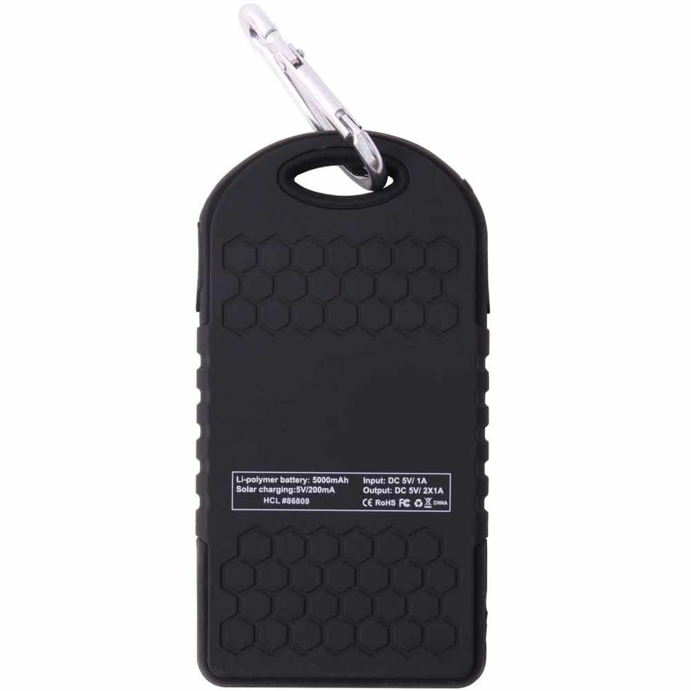 Promotional Custom Logo Water Resistant Solar Power Bank Dual USB Ports 5000mAh