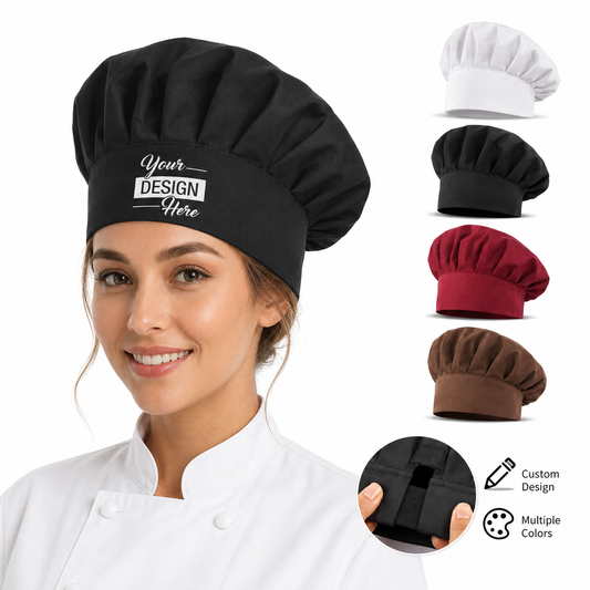 Custom Logo Chef Hats Personalized Kitchen Caps for Restaurants, Bakeries & Events