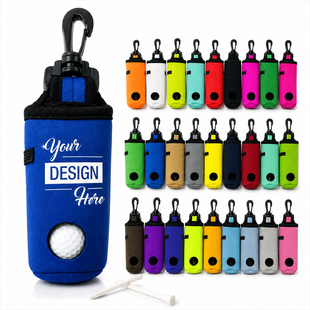Custom Logo Golf Ball Holder Pouch with Clip & Tee Holder