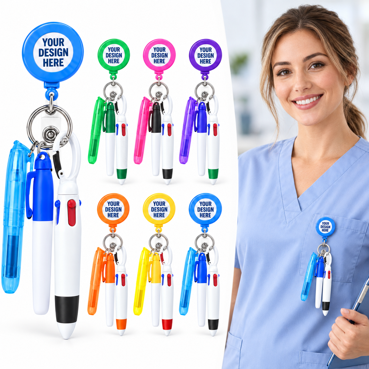 Custom Retractable Badge Reel with Pens – Personalized Nurse ID Holder