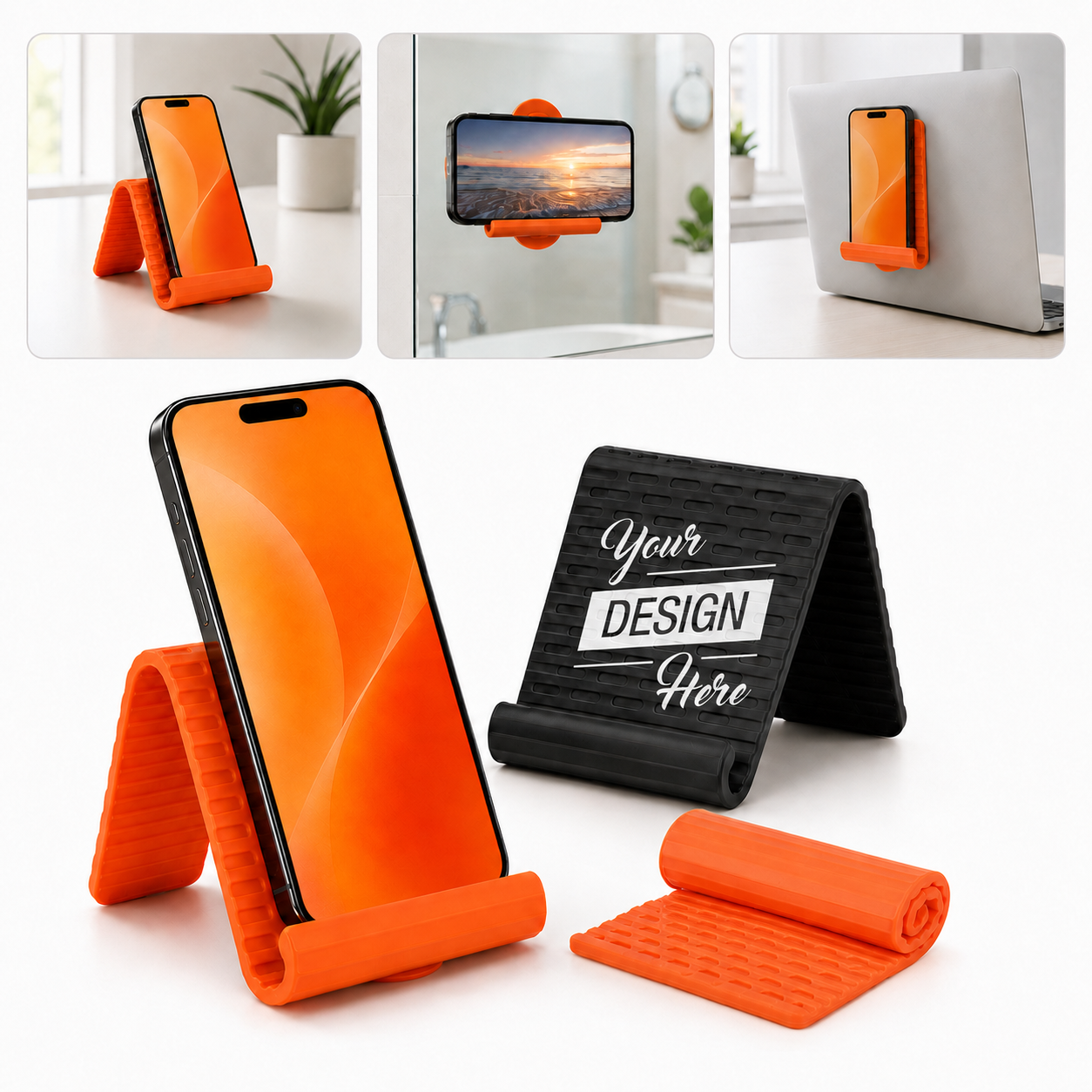 Wholesale Custom Logo Flexible Roll-Up Silicone Phone Holder Stand