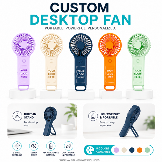 Custom Logo Rechargeable Handheld & Desktop Mini Fan with Built-in Stand