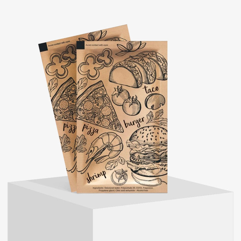 Custom Logo Kraft Wet Wipes, Promotional Kraft Wipes, Printed Freshener Towels For Restaurants, Cafes, Travel etc.