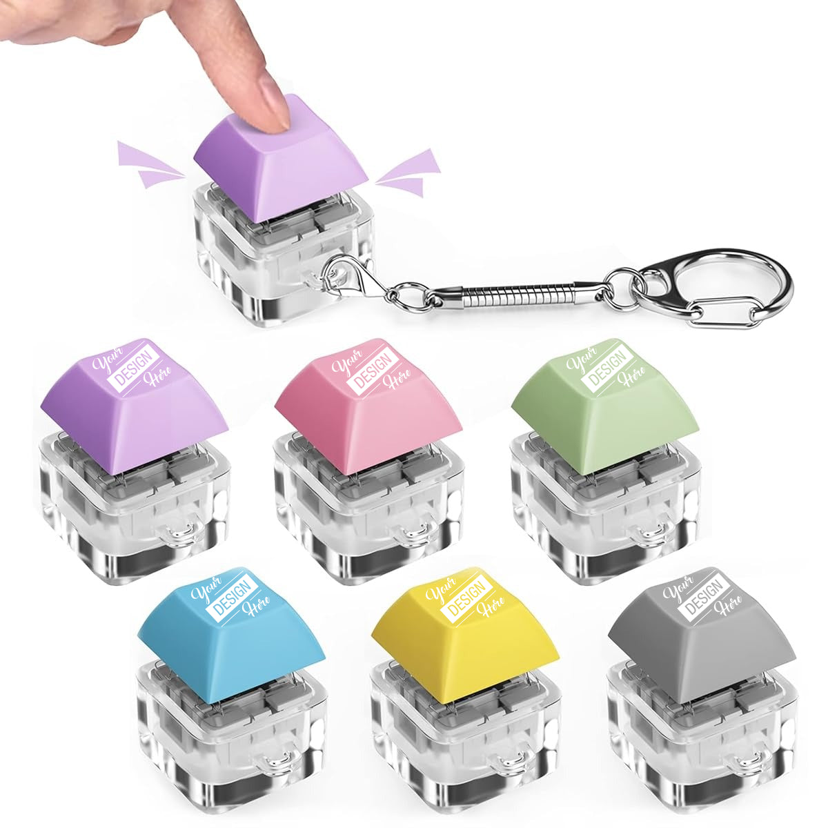 Custom Logo Keyboard Fidget Toy Key Chain with LED Light - Single