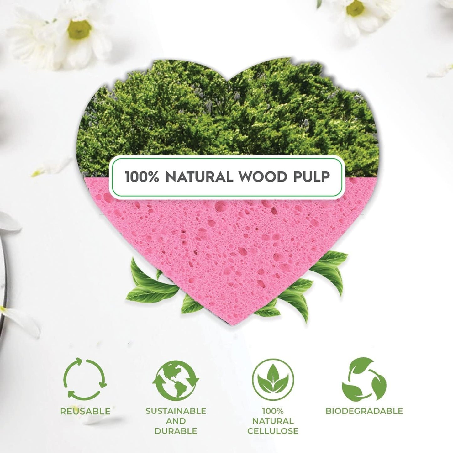 Custom Logo Natural Cosmetic Spa Sponges for Facial Cleansing, Exfoliating Magic Sponges - Heart