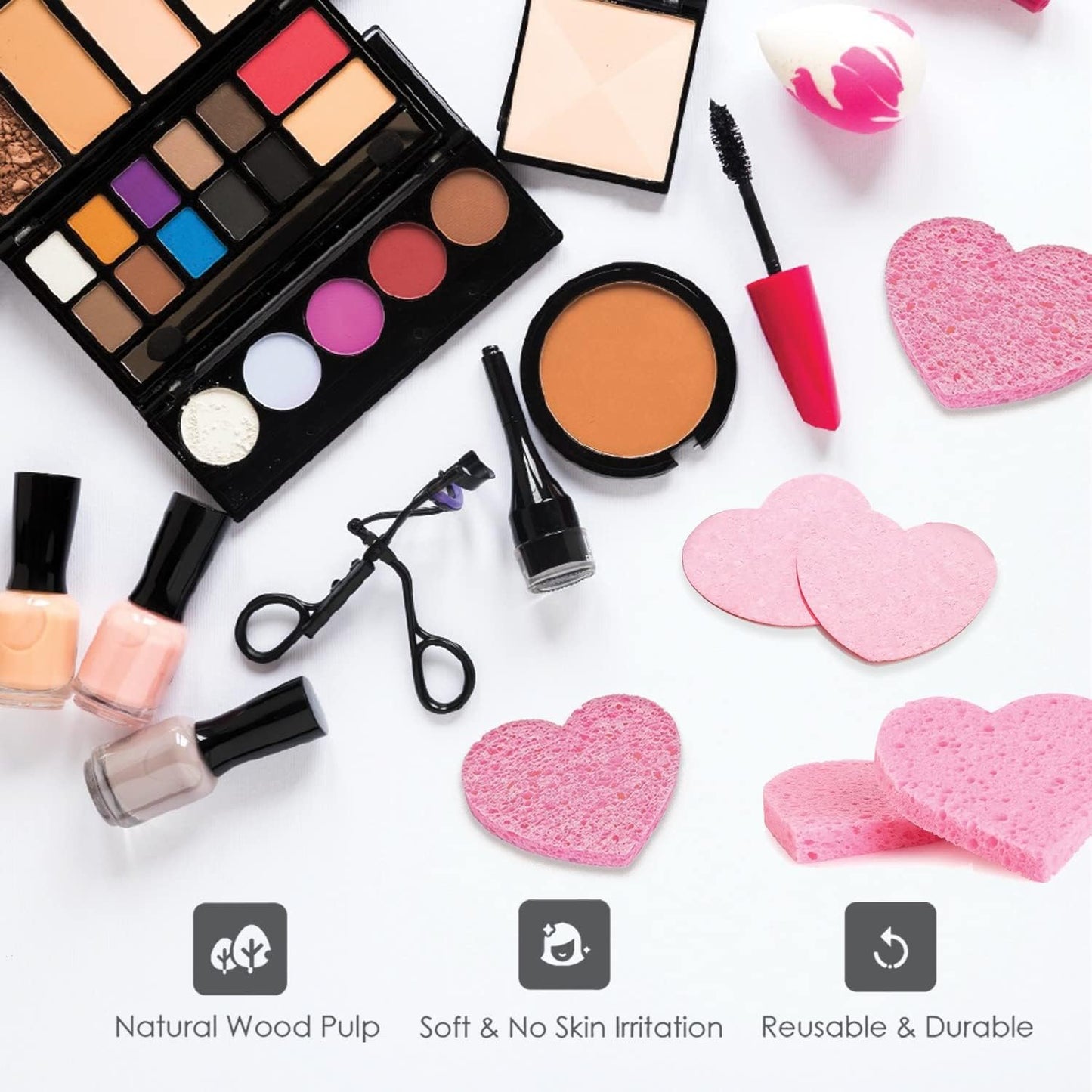 Custom Logo Natural Cosmetic Spa Sponges for Facial Cleansing, Exfoliating Magic Sponges - Heart