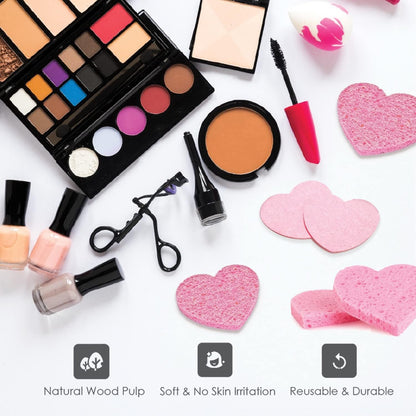 Custom Logo Natural Cosmetic Spa Sponges for Facial Cleansing, Exfoliating Magic Sponges - Heart