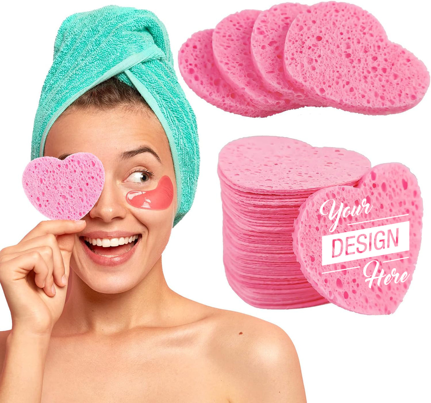 Custom Logo Natural Cosmetic Spa Sponges for Facial Cleansing, Exfoliating Magic Sponges - Heart