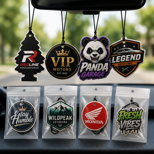 Custom Die Cut Car Air Freshener, Promotional Auto Freshener With Custom Scents And String Colors