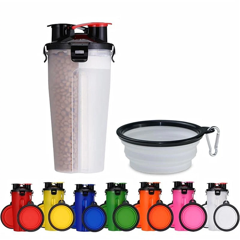 Promotional Custom Logo 2 In 1 Pet Travel Water And Food Bottle With Foldable Pet Bowl
