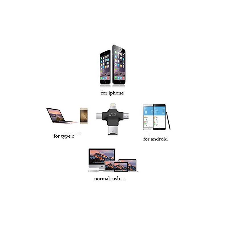 Bulk Card Readers 4 in 1 Type C, Micro USB, Micro SD,TF flash memory USB 3.0 stick, Mini Lightning connector