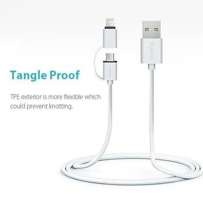 Bulk Quality 2-in-1 iPhone and Android Charging Cable, Durable USB Data Sync and Charging Cable