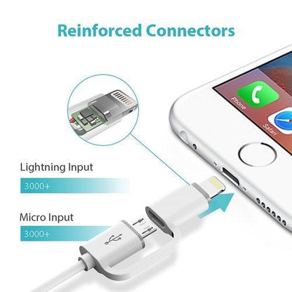 Bulk Quality 2-in-1 iPhone and Android Charging Cable, Durable USB Data Sync and Charging Cable