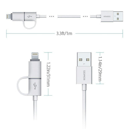 Bulk Quality 2-in-1 iPhone and Android Charging Cable, Durable USB Data Sync and Charging Cable