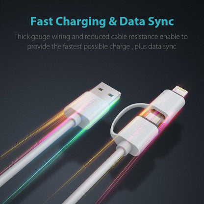 Bulk Quality 2-in-1 iPhone and Android Charging Cable, Durable USB Data Sync and Charging Cable