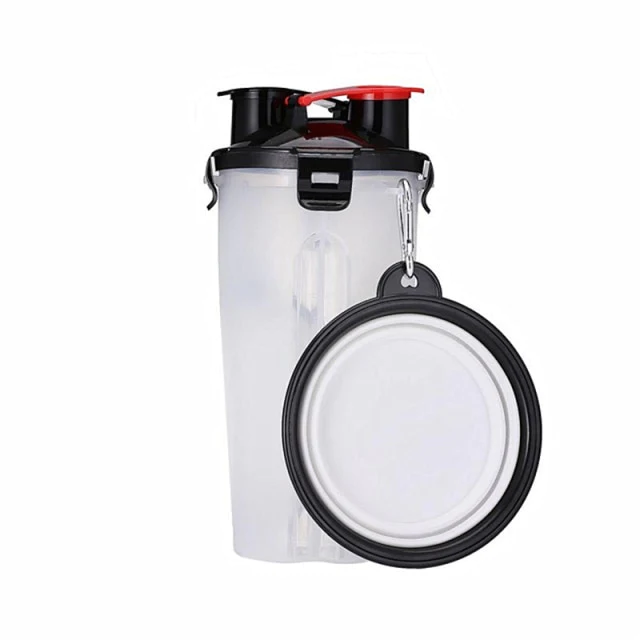Promotional Custom Logo 2 In 1 Pet Travel Water And Food Bottle With Foldable Pet Bowl