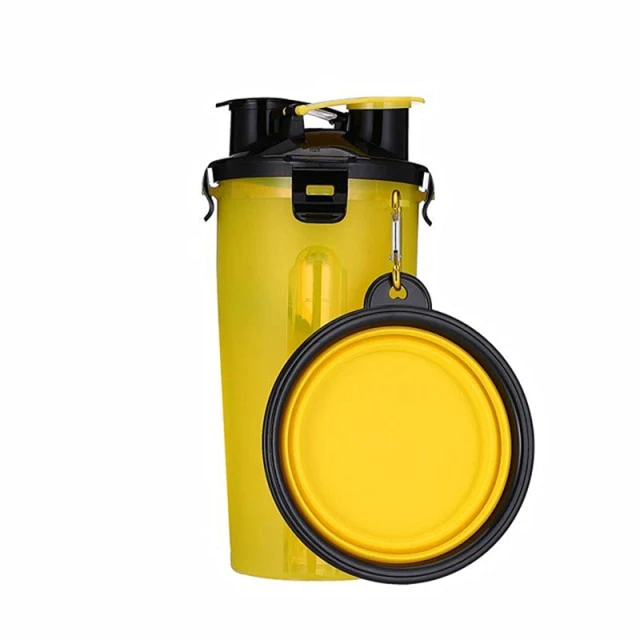 Promotional Custom Logo 2 In 1 Pet Travel Water And Food Bottle With Foldable Pet Bowl