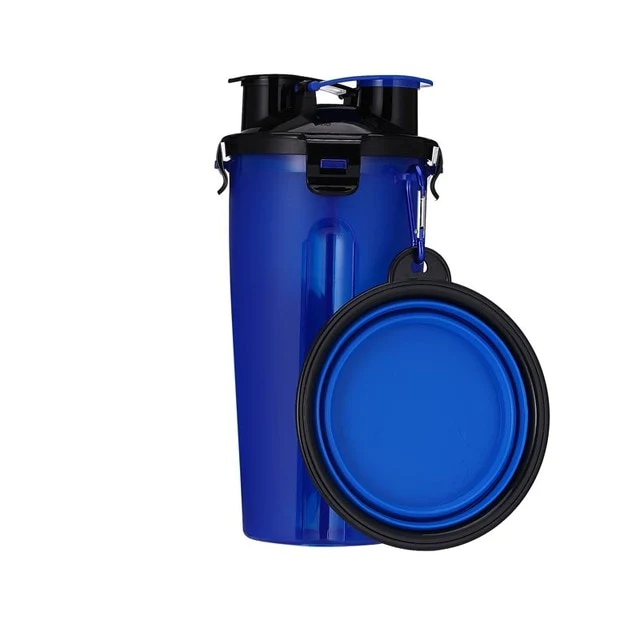 Promotional Custom Logo 2 In 1 Pet Travel Water And Food Bottle With Foldable Pet Bowl