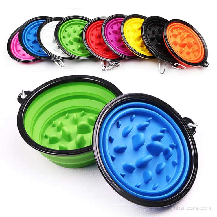 Promotional Custom Logo Collapsible Slow Feeding Pet Folding Silicone Bowl
