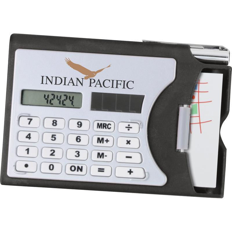 Custom Logo Solar Calculator With Business Card Holder And Silver Metal Twist Pen