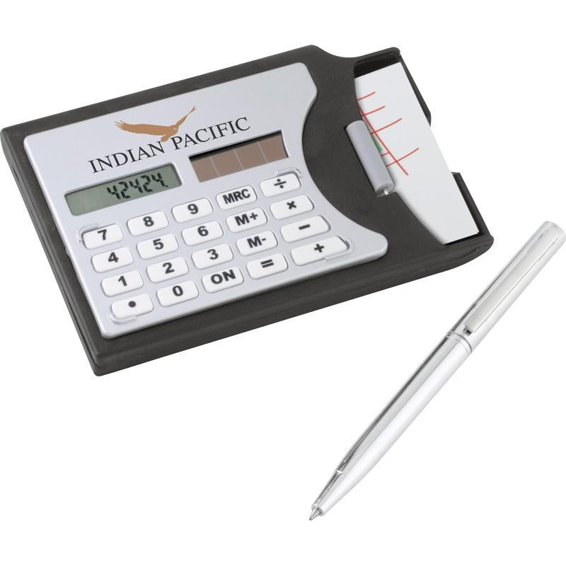 Custom Logo Solar Calculator With Business Card Holder And Silver Metal Twist Pen