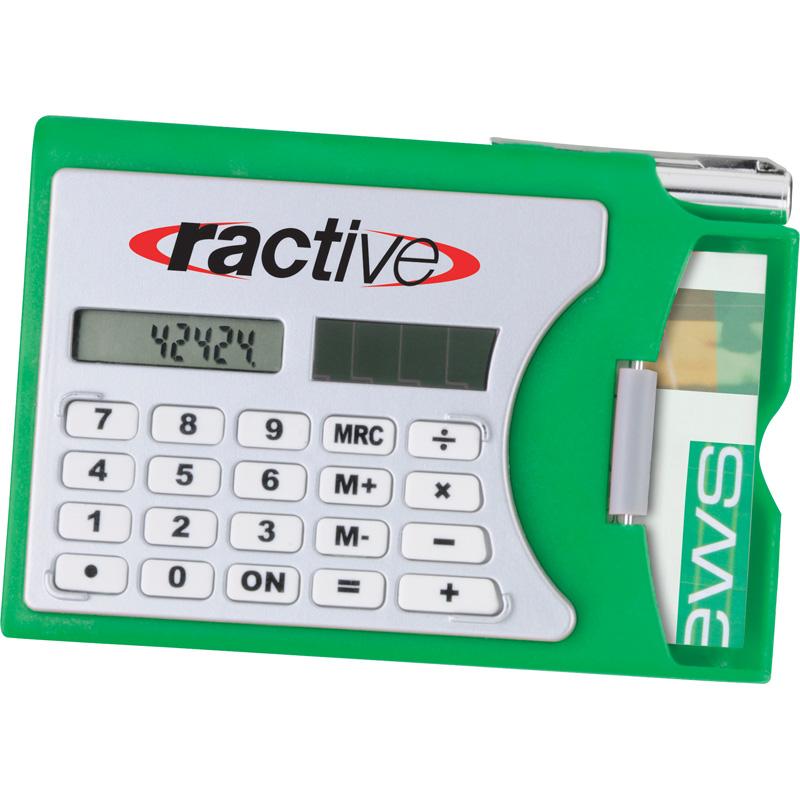 Custom Logo Solar Calculator With Business Card Holder And Silver Metal Twist Pen