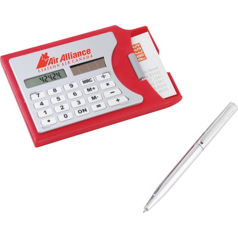 Custom Logo Solar Calculator With Business Card Holder And Silver Metal Twist Pen