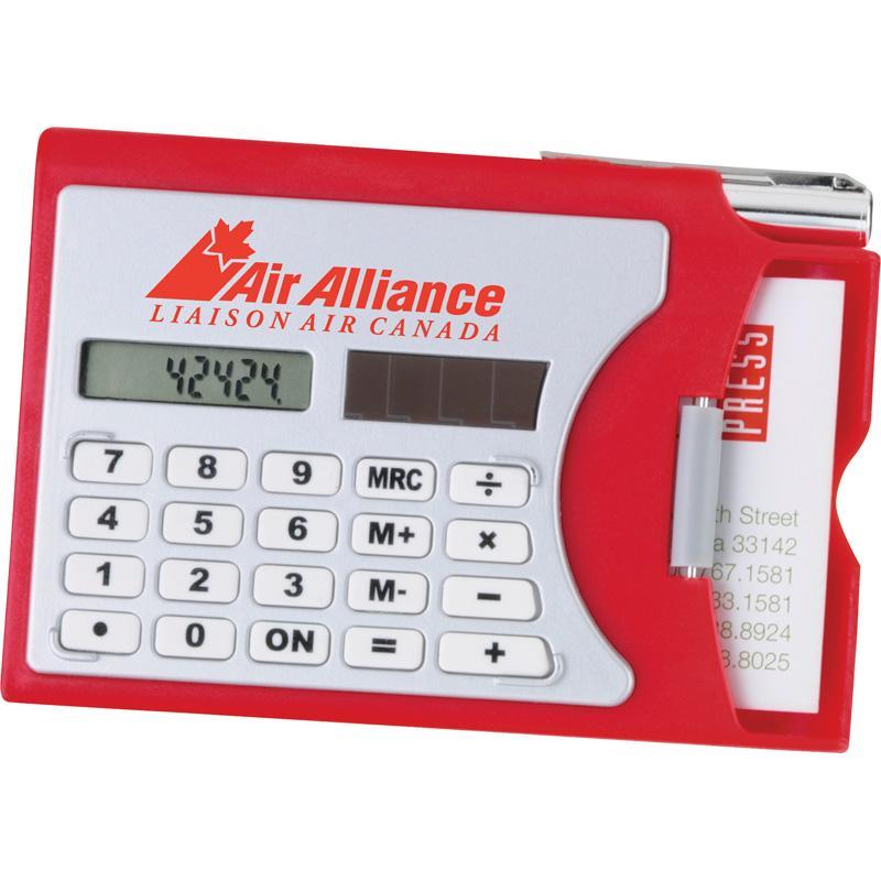 Custom Logo Solar Calculator With Business Card Holder And Silver Metal Twist Pen