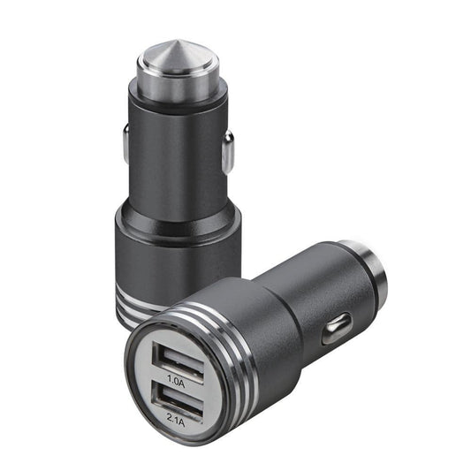 Bulk Dual USB Metal Alloy Car Charger Adapter with Emergency Safety Hammer Function - All Models