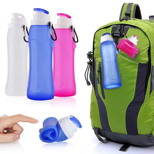 Custom Logo Travel Portable Collapsible Riding Outdoor Sports Bottle Silicone Folding Water Bottle 500ml