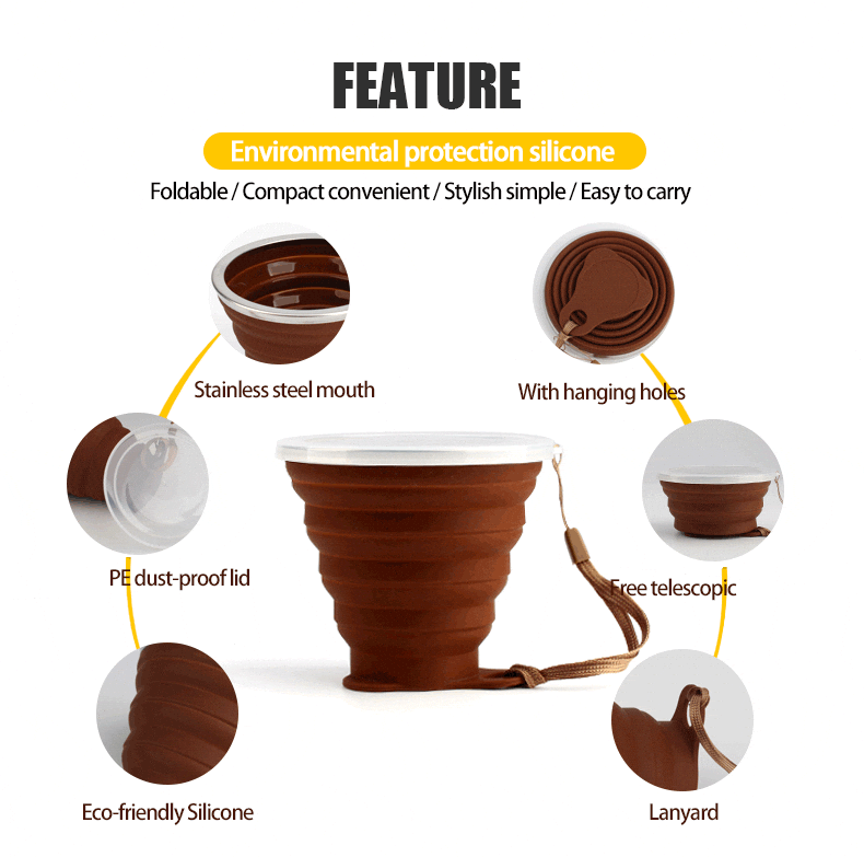 Custom Logo Collapsible Travel Cup Outdoor Portable Folding Camping Cups With Lanyard