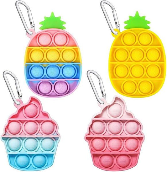 Bulk Push Pop Bubbles Fidget Sensory Toy Keychains, Mini Ice Cream Pineapple Bubble Popper Stress Reliever