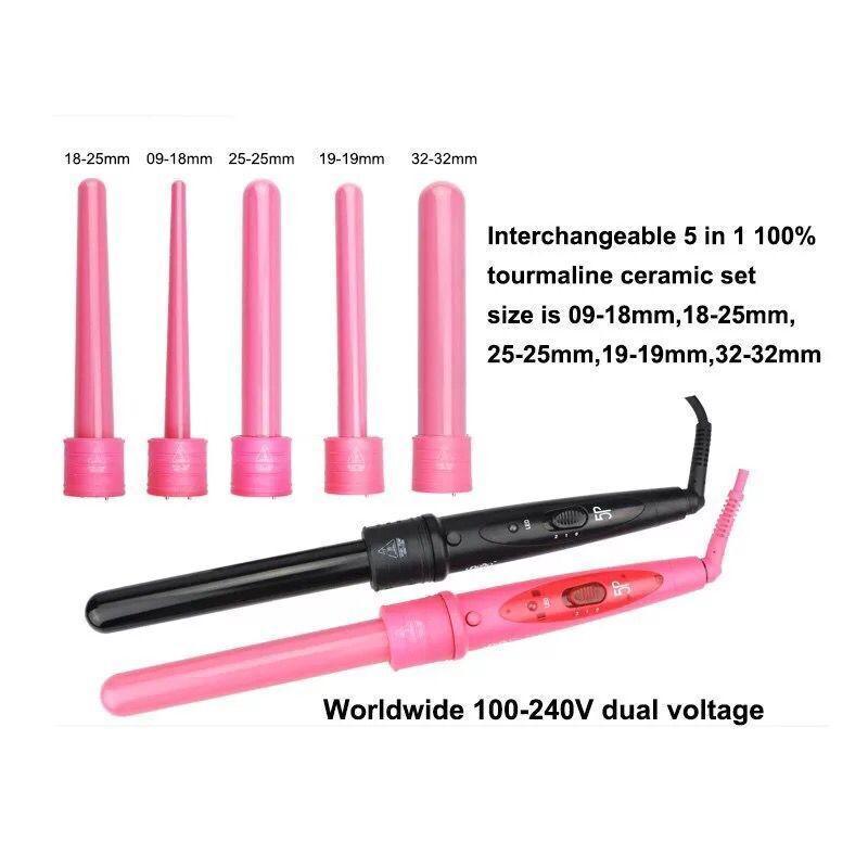 Wholesale 5 in 1 Professional Hair Curling Wand and Curling Iron Set - All Color