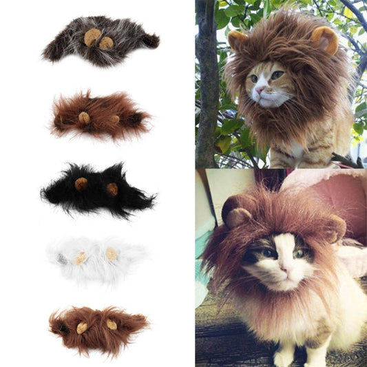 Wholesale Bulk Pet Cat Dog Dress Up Costume Wig Emulation Lion Hair Mane Ears Head Cap Autumn Winter Muffler Scarf Pet Products