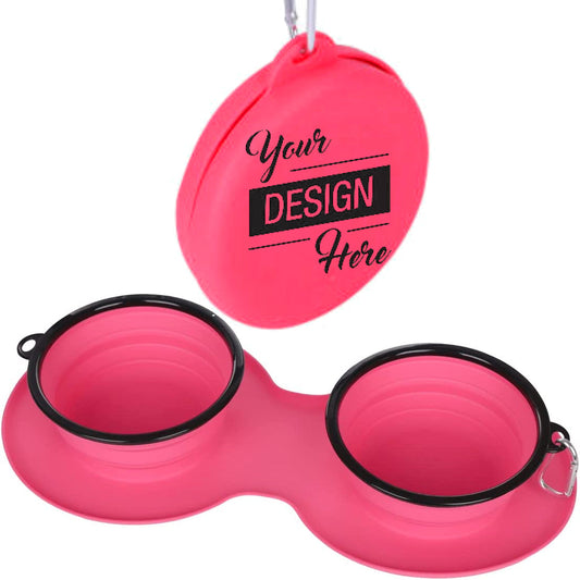 Promotional Custom Logo Collapsible Travel Dog Bowls Portable Food & Water Bowls - Double Bowls