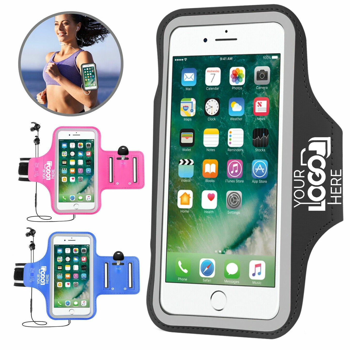 Custom Logo Water Resistant Cell Phone Armband Case Running Holder for iPhone and Galaxy Models